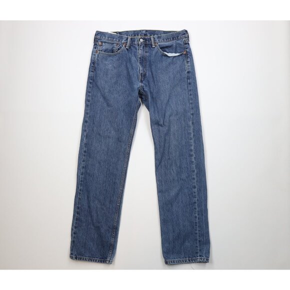 Vintage Y2K Levis 505 Mens 36x34 Faded Regular Straight Leg Denim Jeans Blue